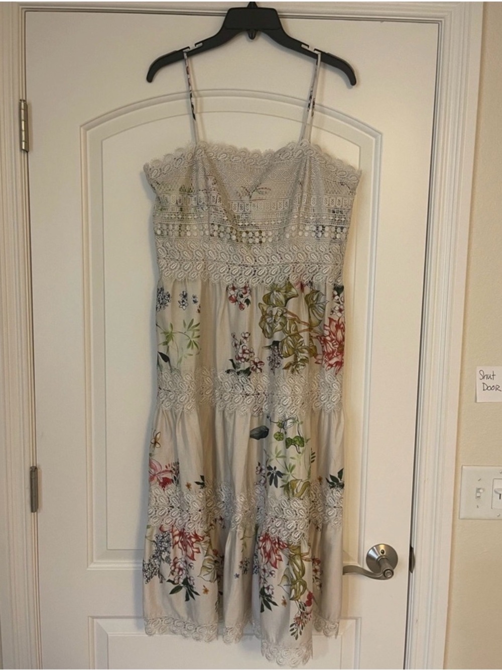Antonio Melani Floral Lace-Trim Beige Dress with Spaghetti Straps